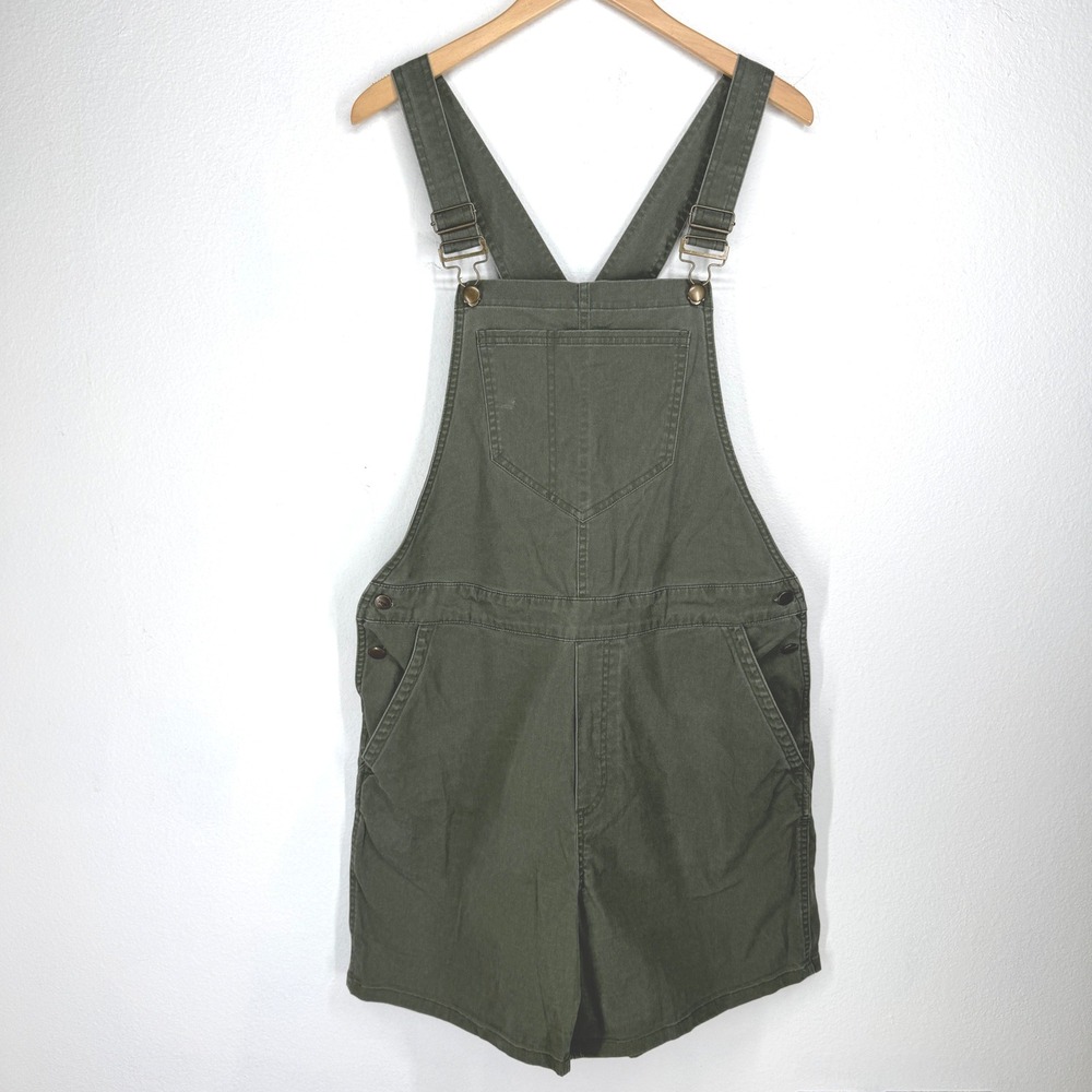 Toad&Co Shortalls Short Overalls Green Organic Cotton Size L Utility Gorpcore